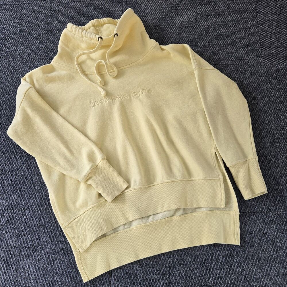 Jackson Hole Wyoming Embroidered Women Sweatshirt Semi Crop Yellow Big Neck Sz S